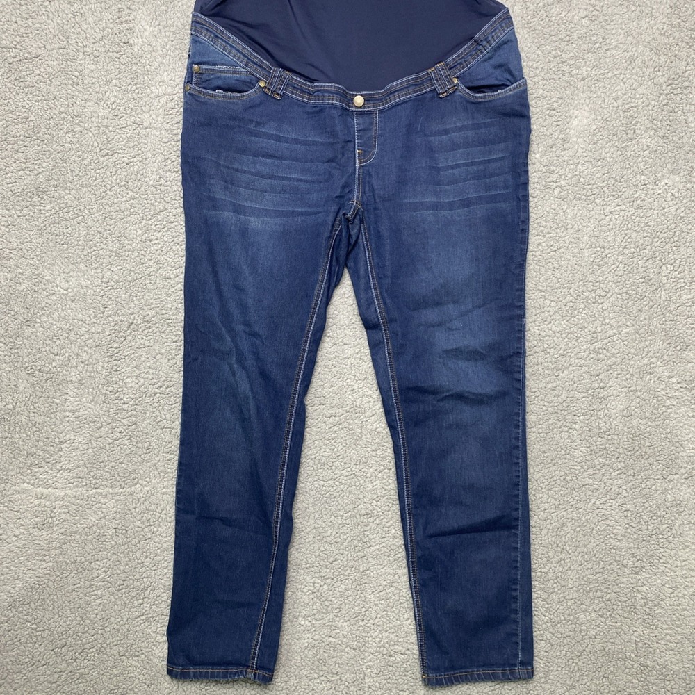 Oh! Mamma Maternity Jeans Women 1X Blue Denim Dark Wash Skinny Stretch Comfort